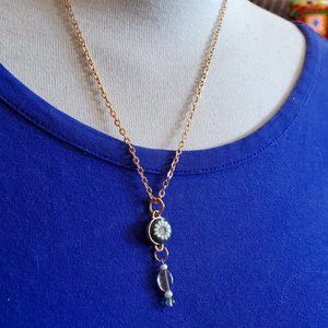 16" Gold Tone Necklace Flower Glass Bead Pendant Tony Alexander Jewelry Women